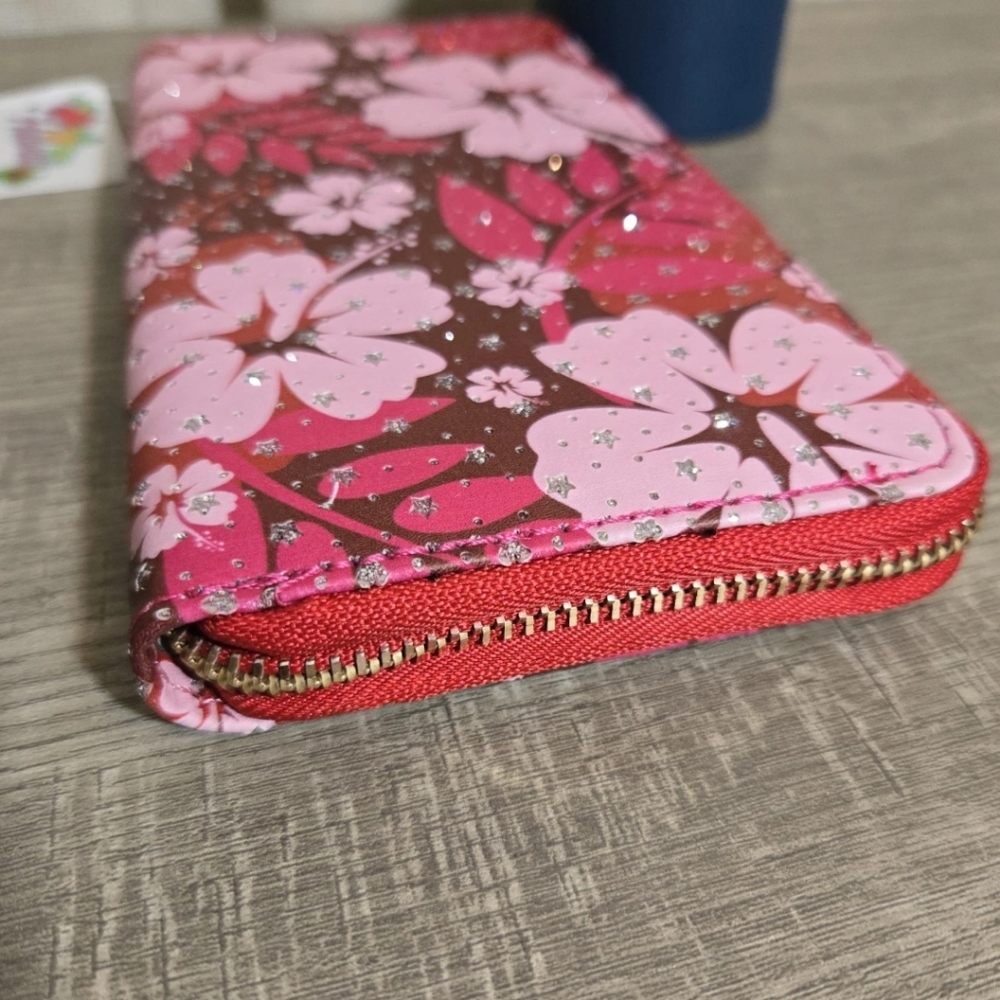 Hawaiian Hibiscus Full Zip Around Wallet Tropical Sparkle NWT - Picture 3 of 7